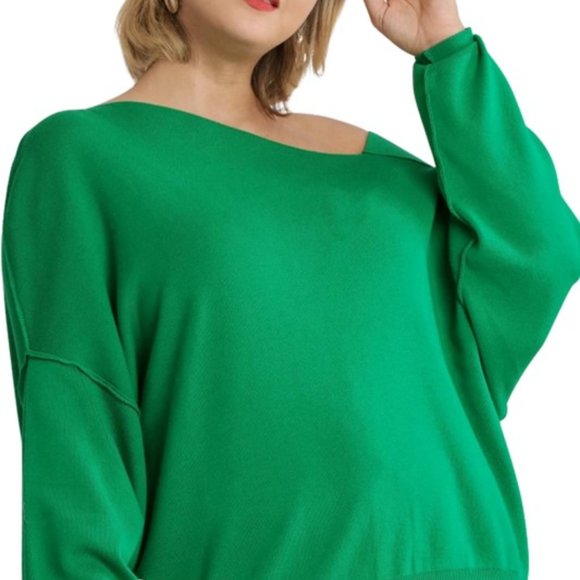 Kelly Green Plus Size Dolman Sleeve Sweater - Picture 4 of 6